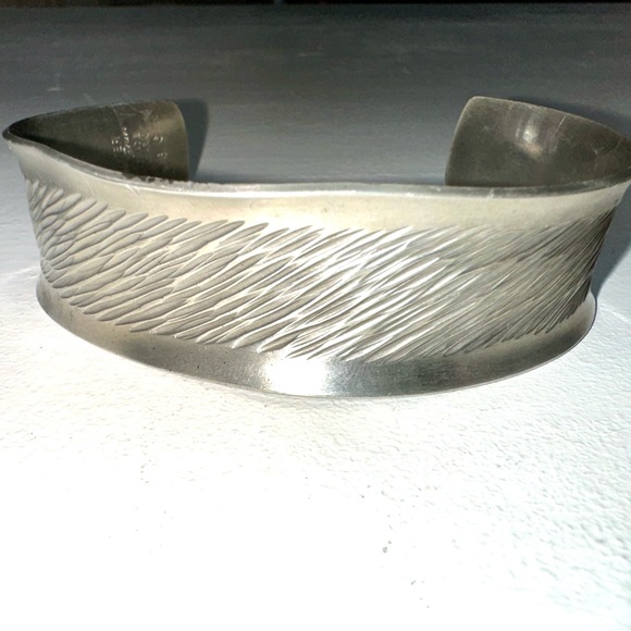 Vintage Designer Jorgen Jensen Pewter Denmark Cuff Bangle Bracelet - Picture 7 of 13